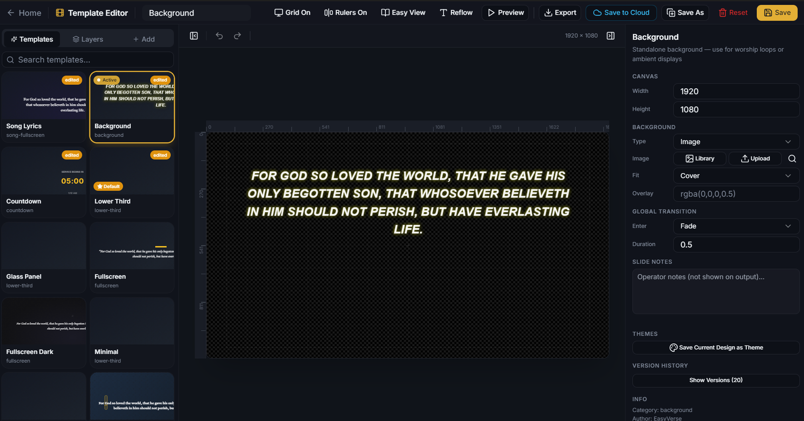 Template editor with live preview